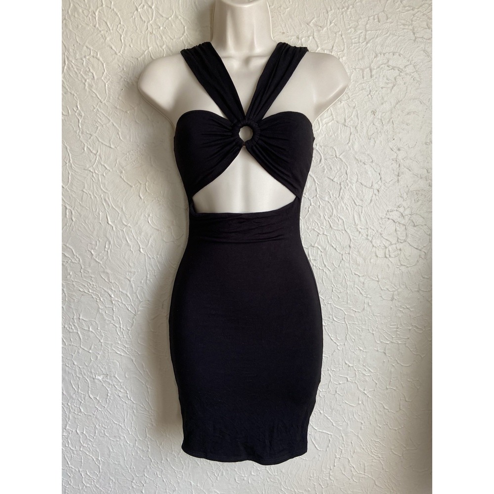 Naked Wardrobe Dress Womens S Black Halter Short Crisscross Straps Vacation Club